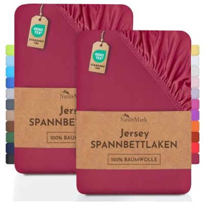 NatureMark Set van 2 hoeslakens, jersey, katoen, beddenlaken, Öko-Tex Standaard 100, voor vertrouwen in textiel, katoen, wijnrood, set van 2, 90 x 200 cm, 100 x 200 cm NatureMark Set van 2 hoeslakens, jersey, katoen, beddenlaken, Öko-Tex Standaard 100, voor vertrouwen in textiel, katoen, wijnrood, set van 2, 90 x 200 cm, 100 x 200 cm