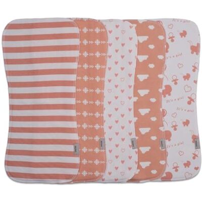 Maiwamita Set van 5 grote slabbetjes van katoen, extra zacht en absorberend, meerkleurig 1 bedrukt, 47 x 22 cm Maiwamita Set van 5 grote slabbetjes van katoen, extra zacht en absorberend, meerkleurig 1 bedrukt, 47 x 22 cm