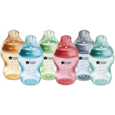 Tommee Tippee Closer to Nature Anti-koliek-fles, 260 ml, borstvorm met langzame doorstroming voor natuurlijke grip, antikoliek ventiel, 6 stuks, meerkleurig Tommee Tippee Closer to Nature Anti-koliek-fles, 260 ml, borstvorm met langzame doorstroming voor natuurlijke grip, antikoliek ventiel, 6 stuks, meerkleurig