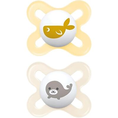 MAM Original Start Babyfopspeen in set van 2 fopspenen meet 0-2 maanden, SkinSoft siliconen fopspeen biologisch rond met fopspeenhouder, crème MAM Original Start Babyfopspeen in set van 2 fopspenen meet 0-2 maanden, SkinSoft siliconen fopspeen biologisch rond met fopspeenhouder, crème
