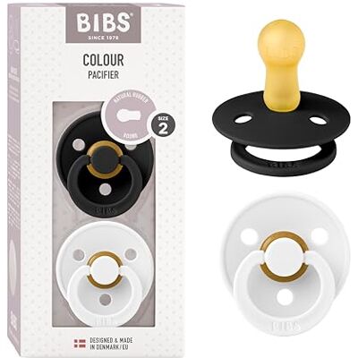 Bibs Kleurrijke fopspenen, set van 2, BPA-vrij, met ronde speen, natuurlijk rubberlatex, maat 2 (6-18 maanden), zwart/wit Bibs Kleurrijke fopspenen, set van 2, BPA-vrij, met ronde speen, natuurlijk rubberlatex, maat 2 (6-18 maanden), zwart/wit