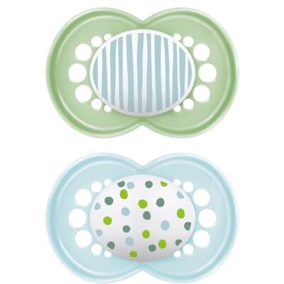 MAM Originele fopspeen 16 maanden (2 stuks), fopspeen 16 36 maanden siliconen met orthodontische speen, set van 2 babyaccessoires met praktische sterilisatorhouder, groen/lichtblauw MAM Originele fopspeen 16 maanden (2 stuks), fopspeen 16 36 maanden siliconen met orthodontische speen, set van 2 babyaccessoires met praktische sterilisatorhouder, groen/lichtblauw