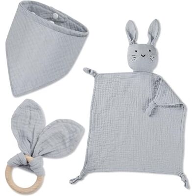 BINYI Cadeau voor geboorte, meisjes, jongens, personaliseerbaar, konijn, knuffeldoek, set, badcape, baby, katoen, slabbetjes, kinderen, accessoires (grijs) BINYI Cadeau voor geboorte, meisjes, jongens, personaliseerbaar, konijn, knuffeldoek, set, badcape, baby, katoen, slabbetjes, kinderen, accessoires (grijs)