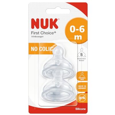 NUK First Choice+ siliconen fopspeen 0-6 maanden met kleine stroomvoorziening NUK First Choice+ siliconen fopspeen 0-6 maanden met kleine stroomvoorziening