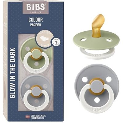 Bibs Colour Fopspeen 0-6 maanden, set van 2, anatomisch, salie glow / cloud Natuurlijk rubberlatex, maat 1, BPA-vrij, gemaakt in Denemarken, lichtring Bibs Colour Fopspeen 0-6 maanden, set van 2, anatomisch, salie glow / cloud Natuurlijk rubberlatex, maat 1, BPA-vrij, gemaakt in Denemarken, lichtring