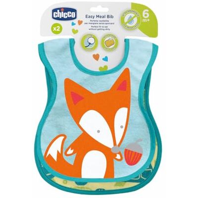 Chicco 2 stuks waterdichte slabbetjes van zacht katoen, waterdichte achterkant, machinewasbaar, goede pasvorm Chicco 2 stuks waterdichte slabbetjes van zacht katoen, waterdichte achterkant, machinewasbaar, goede pasvorm