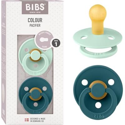 Bibs Colour fopspeen Set van 2 fopspenen. Bisfenol A-vrij, ronde speen. Natuurlijk rubberlatex, gemaakt in Denemarken. Maat 1 (0-6 maanden), Nordic Mint/Forest Lake Bibs Colour fopspeen Set van 2 fopspenen. Bisfenol A-vrij, ronde speen. Natuurlijk rubberlatex, gemaakt in Denemarken. Maat 1 (0-6 maanden), Nordic Mint/Forest Lake