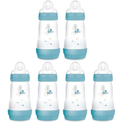 MAM Anti-koliek flessen, fles van 260 ml Set van 6 met speen maat 1 geschikt vanaf de geboorte, 0 + MAM Anti-koliek flessen, fles van 260 ml Set van 6 met speen maat 1 geschikt vanaf de geboorte, 0 +