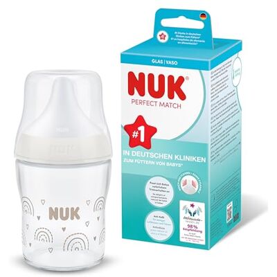 NUK Perfect Match babyfles voor baby's vanaf 0 maanden, 120 ml, anti-koliek, glas, temperatuurcontroleindicator, regenboog, 1 stuk NUK Perfect Match babyfles voor baby's vanaf 0 maanden, 120 ml, anti-koliek, glas, temperatuurcontroleindicator, regenboog, 1 stuk