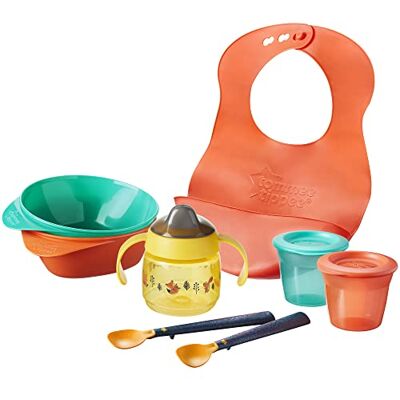 Tommee Tippee Starterset voor voedseldiversificatie, 4 maanden, kommen en lepels voor peuters, Roll 'n' Go slabbetje, 100% waterdichte drinkbeker voor diversificatie en voorraadpotten Tommee Tippee Starterset voor voedseldiversificatie, 4 maanden, kommen en lepels voor peuters, Roll 'n' Go slabbetje, 100% waterdichte drinkbeker voor diversificatie en voorraadpotten