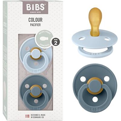 Bibs Colour fopspeen, set van 2, BPA-vrij, symmetrische speen, natuurlijk rubberlatex, gemaakt in Denemarken/EU, maat 2 (6-18 maanden), babyblauw/petrol Bibs Colour fopspeen, set van 2, BPA-vrij, symmetrische speen, natuurlijk rubberlatex, gemaakt in Denemarken/EU, maat 2 (6-18 maanden), babyblauw/petrol