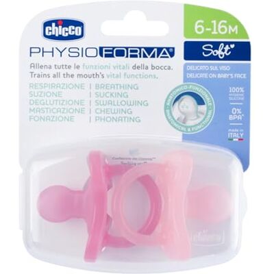 Chicco Physioforme siliconen fopspeen 6-16 maanden, set zachte en delicate stickers, ondersteunt de fysiologische ademhaling en bevordert de juiste ontwikkeling van de mond, roze Chicco Physioforme siliconen fopspeen 6-16 maanden, set zachte en delicate stickers, ondersteunt de fysiologische ademhaling en bevordert de juiste ontwikkeling van de mond, roze
