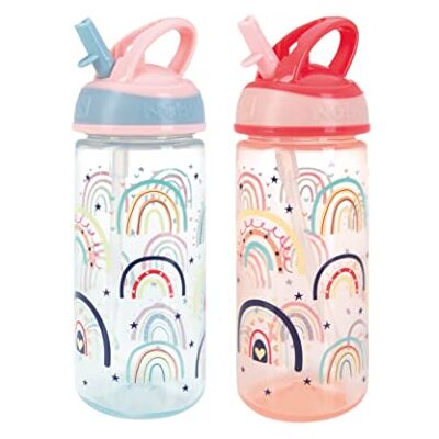 Nuby Super Flip Set van 2 morsbestendige waterflessen voor peuters, 540 ml, draaggreep, vaatwasmachinebestendig, sterilisatorbestendig, geschikt voor kinderen vanaf 18 maanden (regenboog) Nuby Super Flip Set van 2 morsbestendige waterflessen voor peuters, 540 ml, draaggreep, vaatwasmachinebestendig, sterilisatorbestendig, geschikt voor kinderen vanaf 18 maanden (regenboog)