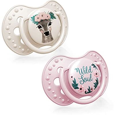 LOVI Babyfopspeen in set van 2, 0-3 maanden, met siliconen speen, BPA-vrij, dynamische punt, Wild Soul Girl collectie, 2 stuks, roze LOVI Babyfopspeen in set van 2, 0-3 maanden, met siliconen speen, BPA-vrij, dynamische punt, Wild Soul Girl collectie, 2 stuks, roze