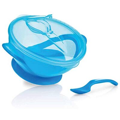 Nuby Nûby ID5419BLUE kom met zuignap en lepel, blauw Nuby Nûby ID5419BLUE kom met zuignap en lepel, blauw