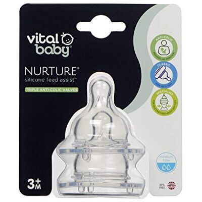 Vital Baby Nurture Siliconen Feed Assist Teat Medium Flow, 2 stuks, siliconen babyflessen, BPA-vrij, 0-6 maanden Vital Baby Nurture Siliconen Feed Assist Teat Medium Flow, 2 stuks, siliconen babyflessen, BPA-vrij, 0-6 maanden