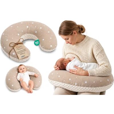Totsy Baby Klein voedingskussen, minky, 130 cm, compact klein voedingskussen, borstvoedingskussen voor reizen, slapen, beige met witte sterren Totsy Baby Klein voedingskussen, minky, 130 cm, compact klein voedingskussen, borstvoedingskussen voor reizen, slapen, beige met witte sterren