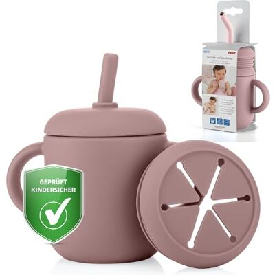 Reer 2-in-1 beker voor baby's en peuters, praktische metgezel voor onderweg, lekvrij, snackbeker, roze Reer 2-in-1 beker voor baby's en peuters, praktische metgezel voor onderweg, lekvrij, snackbeker, roze