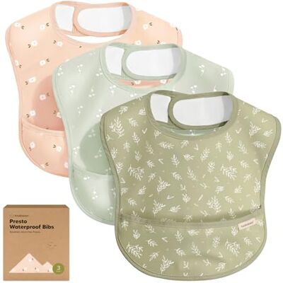 KeaBabies Set van 3 waterdichte slabbetjes om te eten, lichte slabbetjes met voedselbinder, vlekbestendige slabbetjes voor baby's, jongens en baby's, Bloei 1 an KeaBabies Set van 3 waterdichte slabbetjes om te eten, lichte slabbetjes met voedselbinder, vlekbestendige slabbetjes voor baby's, jongens en baby's, Bloei 1 an