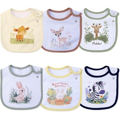 Maiwamita Set van 6 waterdichte katoenen slabbetjes met dierenprint en bloemen voor meisjes en jongens om te kwijlen en te eten, met verstelbare knopen, meerkleurig 03, eenheidsmaat Eén maat Maiwamita Set van 6 waterdichte katoenen slabbetjes met dierenprint en bloemen voor meisjes en jongens om te kwijlen en te eten, met verstelbare knopen, meerkleurig 03, eenheidsmaat Eén maat