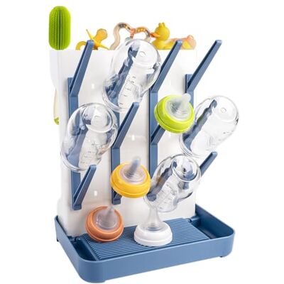RUACDIQ Droogrek voor flessen, verticaal, ruimtebesparend, flessendroogrek met lekbak, voor flessen, fopspenen, babyaccessoires (blauw) RUACDIQ Droogrek voor flessen, verticaal, ruimtebesparend, flessendroogrek met lekbak, voor flessen, fopspenen, babyaccessoires (blauw)