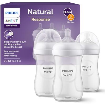 AVENT Philips Natuurlijke Zuigreflex-babyflessen, 3 stuks van 260 ml, BPA-vrij, voor baby's vanaf 1 maand en ouder (model SCY903/03) AVENT Philips Natuurlijke Zuigreflex-babyflessen, 3 stuks van 260 ml, BPA-vrij, voor baby's vanaf 1 maand en ouder (model SCY903/03)