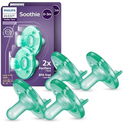AVENT Philips Soothie SCF190/41 fopspeen in set van 4, 100% siliconen voor baby's van 0 tot 3 maanden, eendelig design, BPA-vrij, zeer duurzaam, groen AVENT Philips Soothie SCF190/41 fopspeen in set van 4, 100% siliconen voor baby's van 0 tot 3 maanden, eendelig design, BPA-vrij, zeer duurzaam, groen