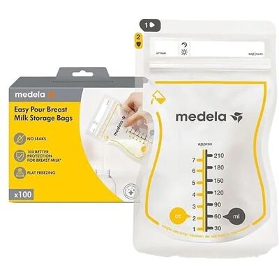 Medela Easy Verser Wegwerpbewaarzakjes voor moedermelk, 210 ml, lekvrij ontwerp met melkbescherming, BPA-vrij, 100 stuks Medela Easy Verser Wegwerpbewaarzakjes voor moedermelk, 210 ml, lekvrij ontwerp met melkbescherming, BPA-vrij, 100 stuks