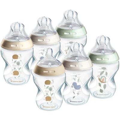 Tommee Tippee Closer to Nature Anti-koliek-fles, 260 ml, borstvorm met langzame doorstroming voor natuurlijke grip, antikoliek ventiel, 6 stuks Tommee Tippee Closer to Nature Anti-koliek-fles, 260 ml, borstvorm met langzame doorstroming voor natuurlijke grip, antikoliek ventiel, 6 stuks