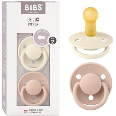 Bibs De Lux fopspeen, 6-18 maanden, set van 2, ronde speen, ivoor/blush Natuurlijk rubberlatex, maat 2, BPA-vrij, gemaakt in Denemarken, hoge zuigacceptatie, ventilatiegaten Bibs De Lux fopspeen, 6-18 maanden, set van 2, ronde speen, ivoor/blush Natuurlijk rubberlatex, maat 2, BPA-vrij, gemaakt in Denemarken, hoge zuigacceptatie, ventilatiegaten