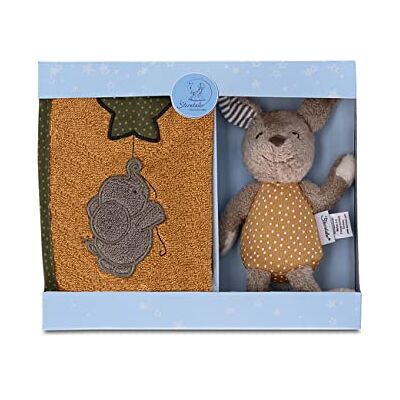 Sterntaler Cadeauset Happy, mini-prikker konijn en slabbetje met klittenbandsluiting, van badstof Sterntaler Cadeauset Happy, mini-prikker konijn en slabbetje met klittenbandsluiting, van badstof