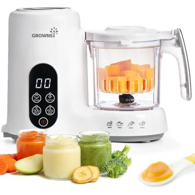 GROWNSY Babyvoedselbereider met stoommand stoompan, mixer en sterilisator in één apparaat, BPA-vrij, voor gezonde zelfgemaakte levensmiddelen, BPA-vrij GROWNSY Babyvoedselbereider met stoommand stoompan, mixer en sterilisator in één apparaat, BPA-vrij, voor gezonde zelfgemaakte levensmiddelen, BPA-vrij