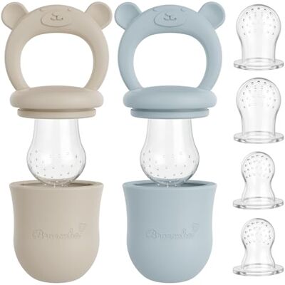 Broemba Babyfopspeen 2 stuks beige & blauw 100% siliconen fopspeen met bijtring fruit knabbelaar voor fruit, groenten en babyvoeding BPA-vrij Broemba Babyfopspeen 2 stuks beige & blauw 100% siliconen fopspeen met bijtring fruit knabbelaar voor fruit, groenten en babyvoeding BPA-vrij