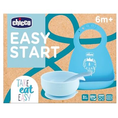 Chicco Siliconen F babyvoedingsset antislip, BPA-vrij, 3-delige bijvoedingset uit stevige bestaande Easy Roll Slab, Easy Bowl met zuignap en lepel, 6M+, blauw Chicco Siliconen F babyvoedingsset antislip, BPA-vrij, 3-delige bijvoedingset uit stevige bestaande Easy Roll Slab, Easy Bowl met zuignap en lepel, 6M+, blauw
