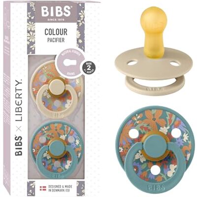 Bibs Liberty Colour fopspeen, 6-18 maanden, 2 stuks, June Blossom Hush Ronde fopspeen van natuurlijk rubberlatex, maat 2, BPA-vrij, gemaakt in Denemarken, hoge zuigacceptatie Bibs Liberty Colour fopspeen, 6-18 maanden, 2 stuks, June Blossom Hush Ronde fopspeen van natuurlijk rubberlatex, maat 2, BPA-vrij, gemaakt in Denemarken, hoge zuigacceptatie