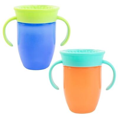 Nuby 360° lekvrije beker – ergonomische handgrepen – ontworpen om in alle posities te drinken – 210 ml – blauw en oranje – vanaf 4 maanden – 2 stuks Nuby 360° lekvrije beker – ergonomische handgrepen – ontworpen om in alle posities te drinken – 210 ml – blauw en oranje – vanaf 4 maanden – 2 stuks