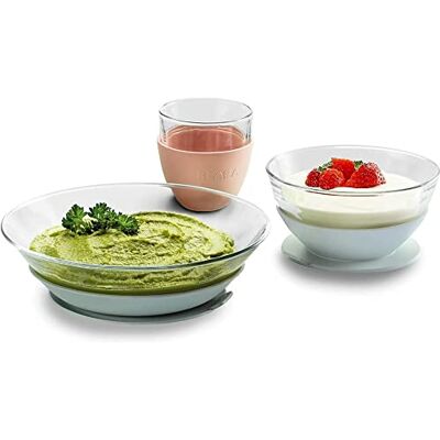 Béaba & Duralex, lunchbox voor kinderen, van glas, borden, kom, glas met zuignap, siliconen, ergonomisch, schaalbaar, gezond, duurzaam, gemaakt in Frankrijk, eucalyptus Béaba & Duralex, lunchbox voor kinderen, van glas, borden, kom, glas met zuignap, siliconen, ergonomisch, schaalbaar, gezond, duurzaam, gemaakt in Frankrijk, eucalyptus