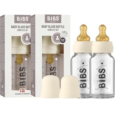 Bibs Baby Glass Bottle. Set van 2. Anti-koliek. Ronde punt van natuurlijk rubberlatex, bevordert natuurlijke borstvoeding, complete set 110 ml (2 stuks), ivoor Bibs Baby Glass Bottle. Set van 2. Anti-koliek. Ronde punt van natuurlijk rubberlatex, bevordert natuurlijke borstvoeding, complete set 110 ml (2 stuks), ivoor