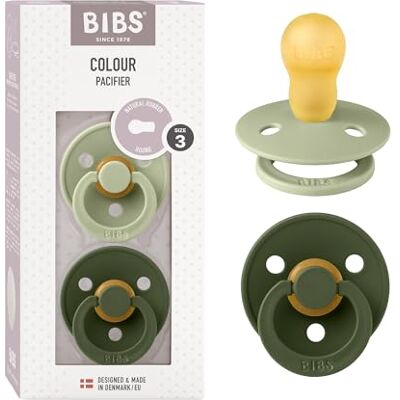 Bibs Set van 2 kleurrijke fopspenen, BPA-vrij, met ronde speen, natuurlijk rubberlatex, maat 3 (18 + maanden), Sage/Hunter Green Latex de caoutchouc naturel Taille 3 Sans BPA Fabriqué au Danemark Haute acceptation de la tétine Bibs Set van 2 kleurrijke fopspenen, BPA-vrij, met ronde speen, natuurlijk rubberlatex, maat 3 (18 + maanden), Sage/Hunter Green Latex de caoutchouc naturel Taille 3 Sans BPA Fabriqué au Danemark Haute acceptation de la tétine