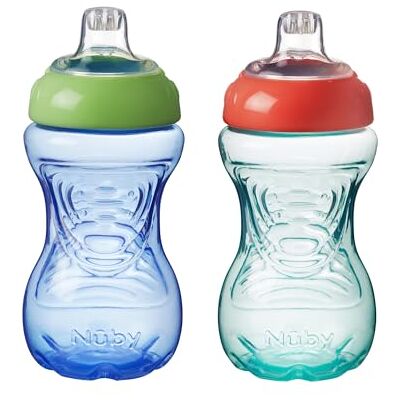Nuby Easy Grip drinkbeker voor kinderen, morsbestendig, eenvoudige grip, BPA-vrij, blauw en groen, 300 ml, 6 maanden, 2 stuks Nuby Easy Grip drinkbeker voor kinderen, morsbestendig, eenvoudige grip, BPA-vrij, blauw en groen, 300 ml, 6 maanden, 2 stuks