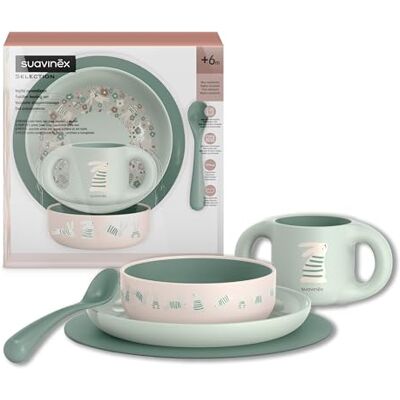 Suavinex , Babyserviesset. Lunchset voor kinderen, 5-delig. Bevat: Bord + Kom + Kopje + Lepel + Antislip Tafelkleed. 6+ Maanden. Duurzaam, Vaatwasmachinebestendig, Magnetronbestendig. Wit Groen Suavinex , Babyserviesset. Lunchset voor kinderen, 5-delig. Bevat: Bord + Kom + Kopje + Lepel + Antislip Tafelkleed. 6+ Maanden. Duurzaam, Vaatwasmachinebestendig, Magnetronbestendig. Wit Groen