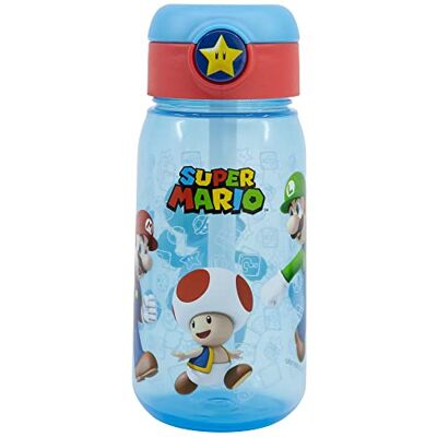Stor Super Mario drinkfles van kunststof met zacht rietje en dop, 500 ml Stor Super Mario drinkfles van kunststof met zacht rietje en dop, 500 ml