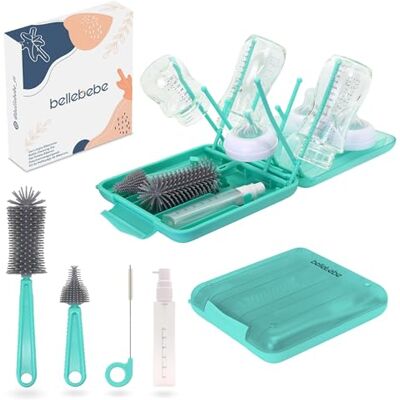 BELLEBEBE Flessenborstelset met afdruiprek, draagbare borstel en flessendroger, BPA-vrij, opvouwbaar en compact BELLEBEBE Flessenborstelset met afdruiprek, draagbare borstel en flessendroger, BPA-vrij, opvouwbaar en compact