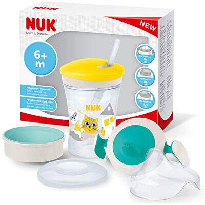 NUK 3-in-1 trainingsset, trainer, beker inbegrepen (6 maanden), magische beker snit (8 maanden), Action Cup voor peuters (12 maanden), 230 ml, BPA-vrij, kat (geel) NUK 3-in-1 trainingsset, trainer, beker inbegrepen (6 maanden), magische beker snit (8 maanden), Action Cup voor peuters (12 maanden), 230 ml, BPA-vrij, kat (geel)
