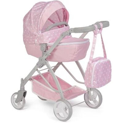 JC TOYS Opvouwbare trolley voor poppen tot 45 cm, mand, kap, wandeltas, verstelbaar stuur, afneembare reiswieg, ideaal om te spelen en te wandelen, roze, ontworpen door Berenguer Boutique, +3 jaar JC TOYS Opvouwbare trolley voor poppen tot 45 cm, mand, kap, wandeltas, verstelbaar stuur, afneembare reiswieg, ideaal om te spelen en te wandelen, roze, ontworpen door Berenguer Boutique, +3 jaar