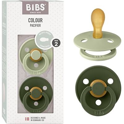 Bibs Set van 2 kleurrijke fopspenen, BPA-vrij, symmetrische speen Natuurlijk rubber latex, gemaakt in Denemarken/EU. Maat 2 (2 stuks), Sage / Hunter Green Bibs Set van 2 kleurrijke fopspenen, BPA-vrij, symmetrische speen Natuurlijk rubber latex, gemaakt in Denemarken/EU. Maat 2 (2 stuks), Sage / Hunter Green