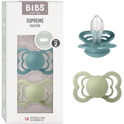 Bibs Supreme Set van 2 symmetrische siliconen fopspenen, BPA-vrij, gemaakt in Denemarken, 6-18 maanden, motief: IJsland, zee/salie Bibs Supreme Set van 2 symmetrische siliconen fopspenen, BPA-vrij, gemaakt in Denemarken, 6-18 maanden, motief: IJsland, zee/salie