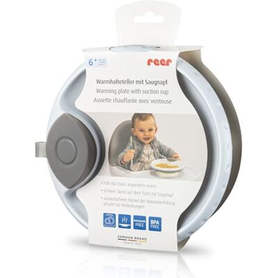 Reer Warmhoudbord met zuignap, antislip babybord, leerservies, houdt maaltijden langer warm, vaatwasmachinebestendig, grijs/wit Reer Warmhoudbord met zuignap, antislip babybord, leerservies, houdt maaltijden langer warm, vaatwasmachinebestendig, grijs/wit
