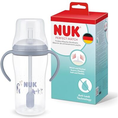 NUK Perfect Match Learner Rietjesfles 8+ maanden 260 ml Lekvrije rietjesbeker voor baby's Antislip handgrepen Pinguïn 1 stuk NUK Perfect Match Learner Rietjesfles 8+ maanden 260 ml Lekvrije rietjesbeker voor baby's Antislip handgrepen Pinguïn 1 stuk