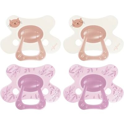 Difrax Natural fopspeen 12-18 maanden, fopspeen van zachte siliconen, kattenmotief, bruin en paars, 4 stuks, anatomische fopspeen, gemakkelijk te accepteren, BPA-vrij, nachtcomfort Difrax Natural fopspeen 12-18 maanden, fopspeen van zachte siliconen, kattenmotief, bruin en paars, 4 stuks, anatomische fopspeen, gemakkelijk te accepteren, BPA-vrij, nachtcomfort